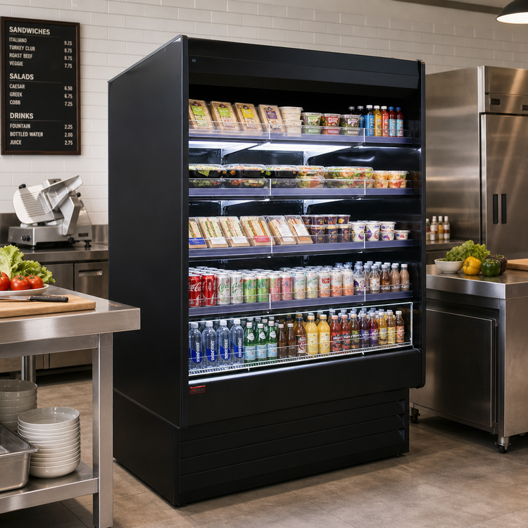 Product image #2 for Howard-McCray 35E Series 51-Inch Open Merchandiser Open-Air Cooler with 4 Lighted Shelves, Black
