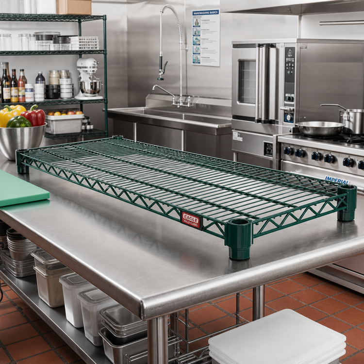 Product image #2 for Eagle Valu-Gard 72 Inch x 24 Inch Quad-Adjust Wire Shelf, Green Epoxy Finish