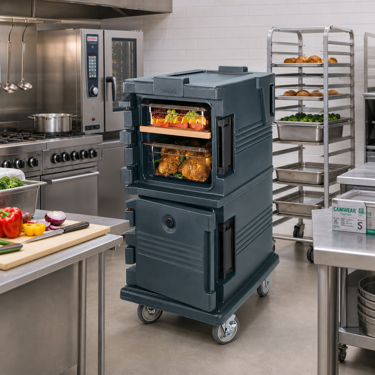 Product image #3 for Cambro Ultra Camcart Double-Compartment Front-Loading Insulated Food Pan Carrier, Granite Gray