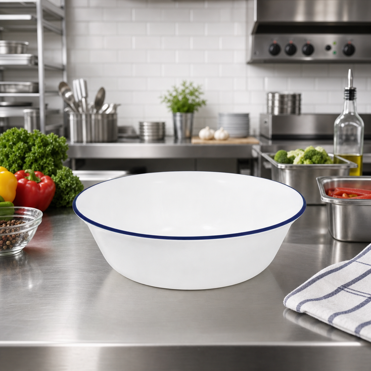 Product image #2 for Corelle Essentials 18 oz Rectangular Vitrelle Glass Bowl, White with Blue Rim