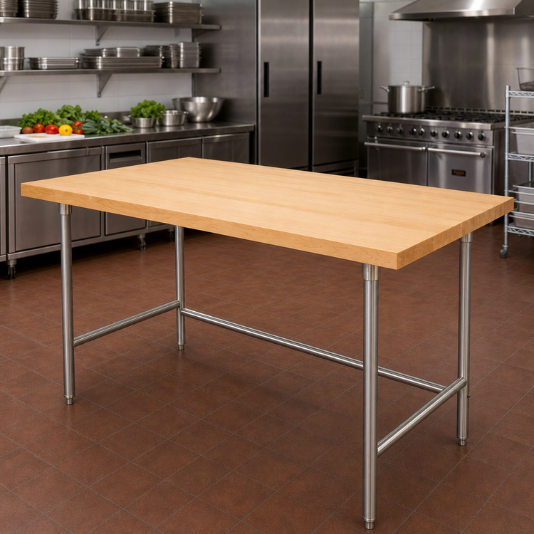 Product image #3 for Advance Tabco 84-Inch x 30-Inch Maple Top Work Table with Stainless Steel Base