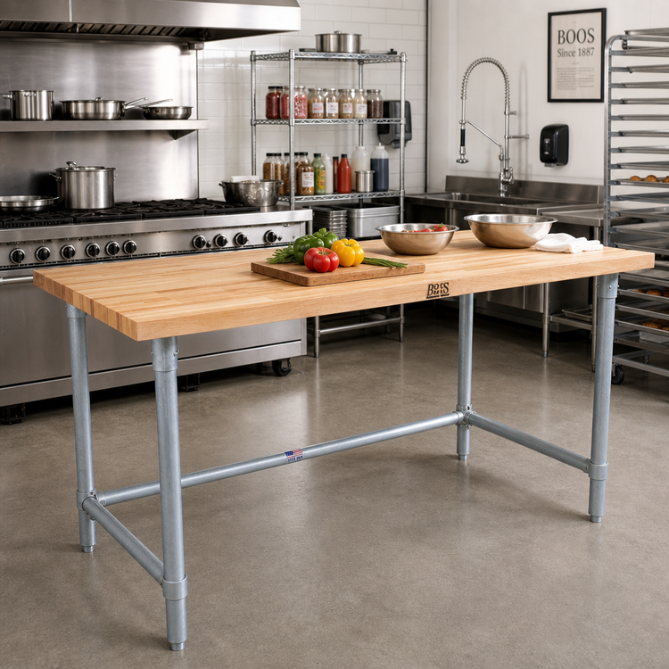 Product image #2 for John Boos 108 in. x 30 in. Wood Top Work Table with Galvanized Base, 1-3/4 in. Thick Northern Hard Rock Maple Top