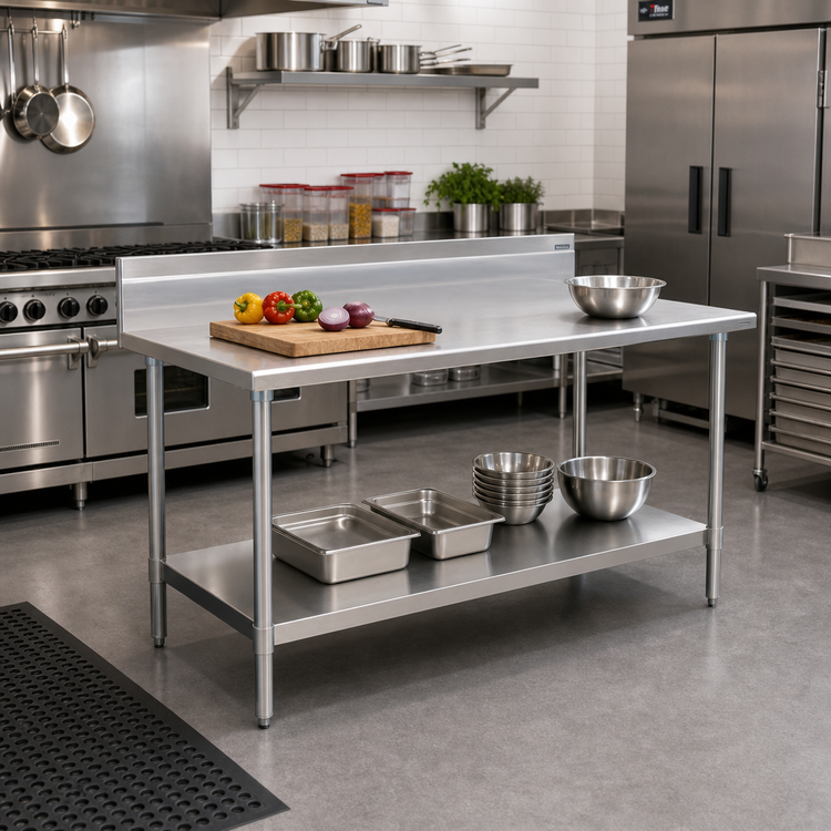 Product image #2 for Deluxe Series Stainless Steel Work Table with 4-1/2-Inch Backsplash and Adjustable Undershelf, 48 x 36 Inches