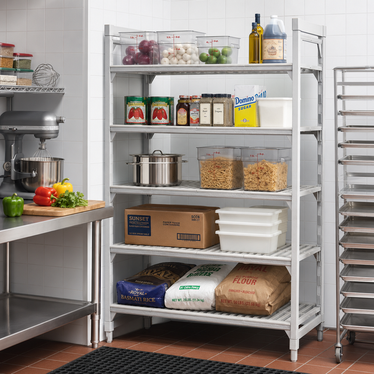 Product image #3 for Cambro Camshelving Premium 5-Tier Vented Stationary Starter Polymer Shelving Unit, 42"W x 24"D x 72"H, Speckled Gray