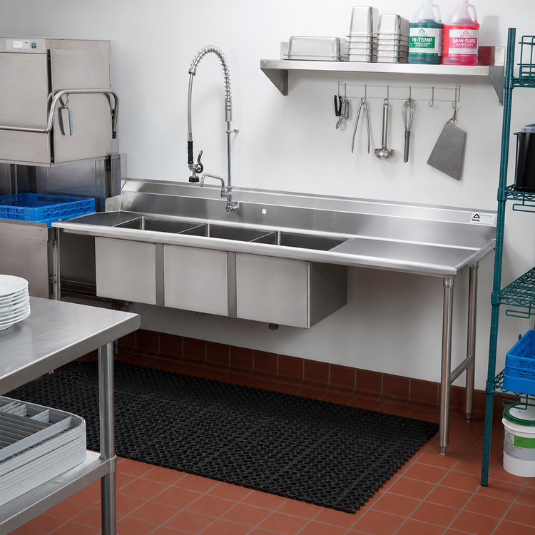 Product image #2 for Advance Tabco DTC-3-2020-96R 95-Inch 3-Compartment Stainless Steel Sink Dishtable with 23-Inch Right Drainboard