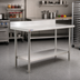 Thumbnail image #2 for Omcan 48-Inch x 30-Inch 20-Gauge 430 Stainless Steel Flat Top Work Table with 4-Inch Backsplash and Undershelf