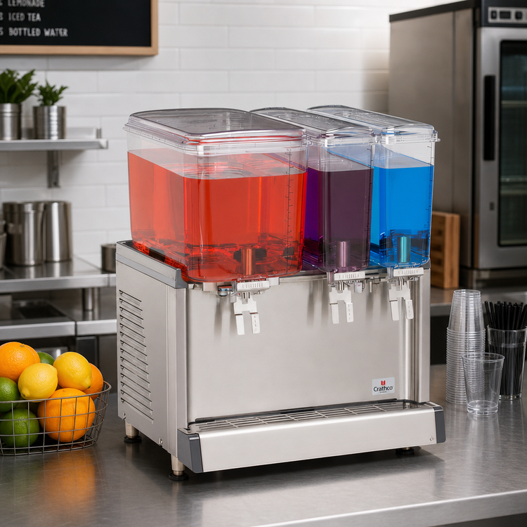 Product image #2 for Crathco Simplicity Triple Combo BPA-Free Agitator Pre-Mix Cold Beverage Dispenser, 3-Bowl, 120V