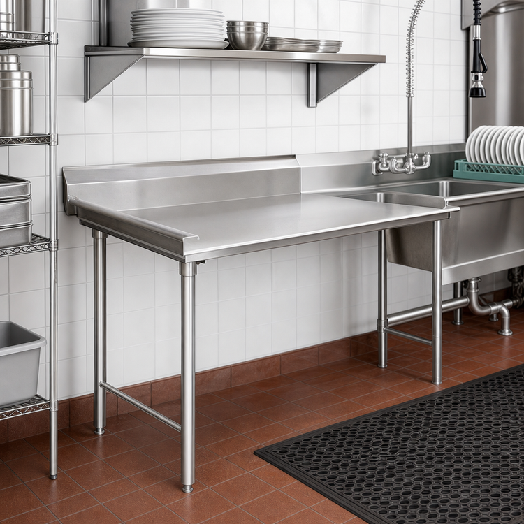 Product image #2 for Eagle Group Straight Clean Dishtable, 30 x 30 Inch, Left-to-Right, 16/430 Stainless Steel Top, 8 Inch Backsplash