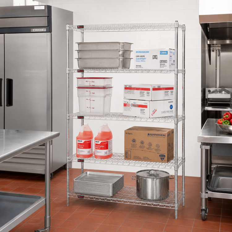 Product image #2 for EagleGard Red-i-Pak QuadTruss 4-Tier Wire Shelving Unit, 48 x 18 x 74 Inches, Stationary, Hybrid Epoxy Finish