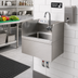 Thumbnail image #2 for Omcan USA Wall-Mounted Stainless Steel Hand Sink with Knee Valve Assembly, Side Splashes, and Faucet, 10 x 14 x 5 Inch Bowl