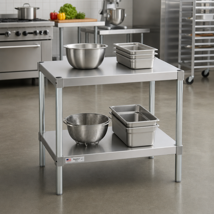 Product image #2 for Stationary Modular Aluminum Equipment Stand with 2 Adjustable Solid Shelves, 36 x 20 x 36 Inches