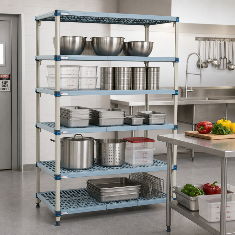 Product image #2 for MetroMax Q 5-Shelf Starter Polymer/Wire Shelving Unit, 60"W x 18"D x 74"H, 2,000 lb. Capacity