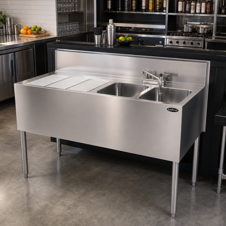 Product image #2 for Krowne Royal Series 48-Inch Stainless Steel Two-Compartment Underbar Sink Unit with Left Drainboard and Faucet