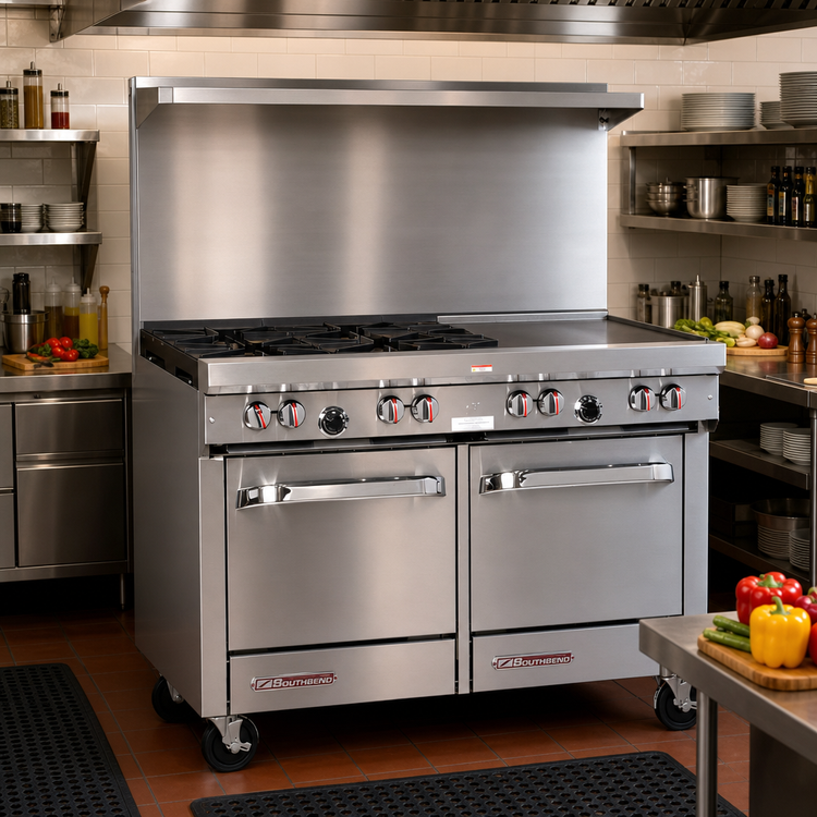 Product image #2 for Southbend S-Series 48-Inch Gas Restaurant Range with Thermostatic Griddle, Standard Oven, and Cabinet Base