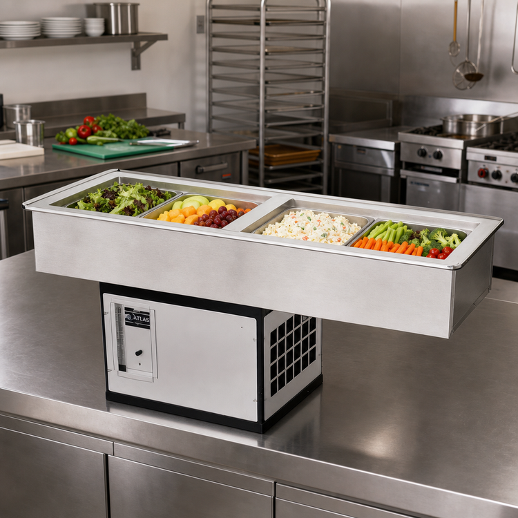 Product image #2 for Atlas Metal WCML-4 Slim-Line Cold Food Drop-In Unit, 4-Pan, Self-Contained
