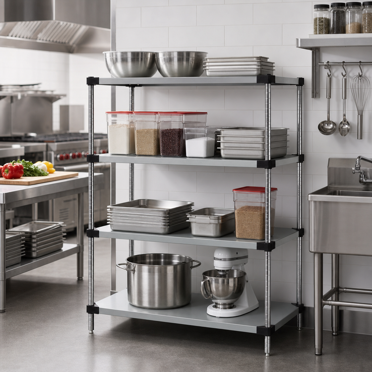 Product image #2 for Quantum 4-Shelf Solid Shelving Starter Kit, 54"W x 21"D x 54"H, 304 Stainless Steel