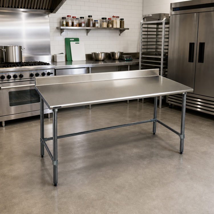 Product image #2 for BlendPort Budget Series 72-Inch x 30-Inch 430 Stainless Steel Work Table with 4-1/2-Inch Backsplash and Galvanized Tubular Base
