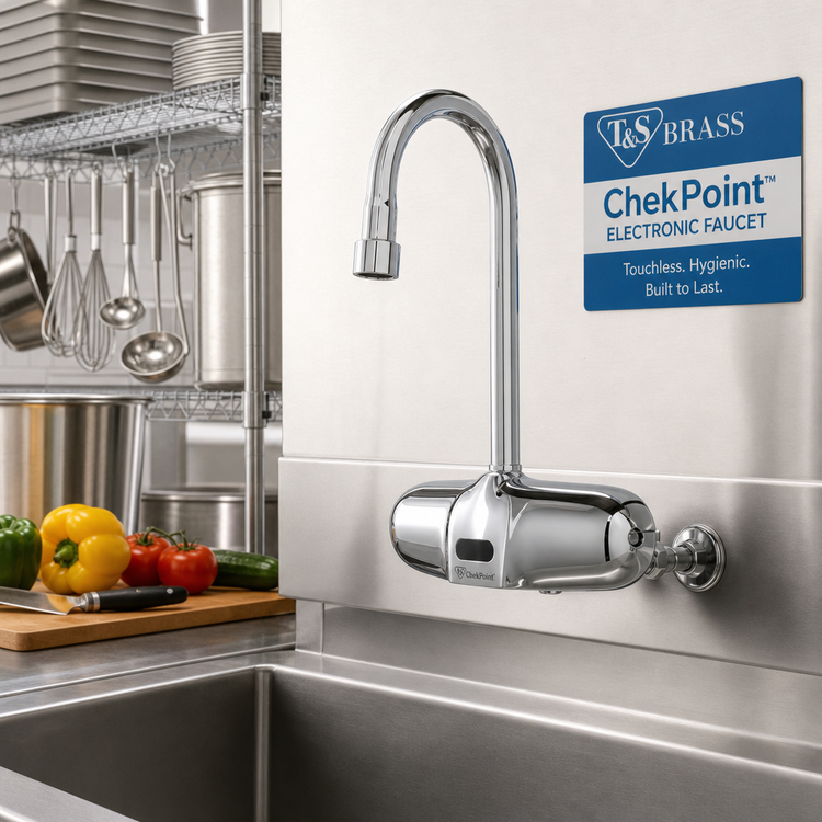 Product image #2 for T&S Brass ChekPoint Electronic Wall-Mount Touchless Faucet, 4" Centers, Rigid Gooseneck Spout, 2.2 GPM