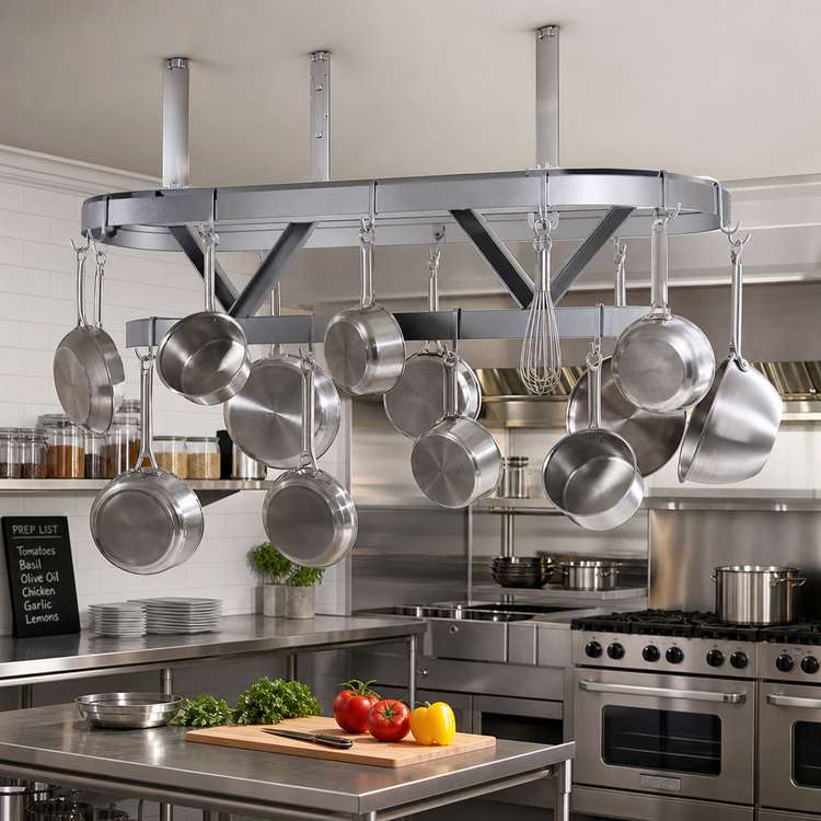 Product image #2 for Advance Tabco SC-48 Triple Bar Ceiling-Mounted Stainless Steel Pot Rack, 48" W x 22" D