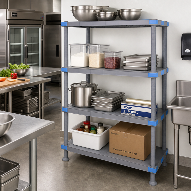 Product image #2 for Quantum Millenia Polymer Shelving Unit with 4 Solid Shelves, 54W x 21D x 62H
