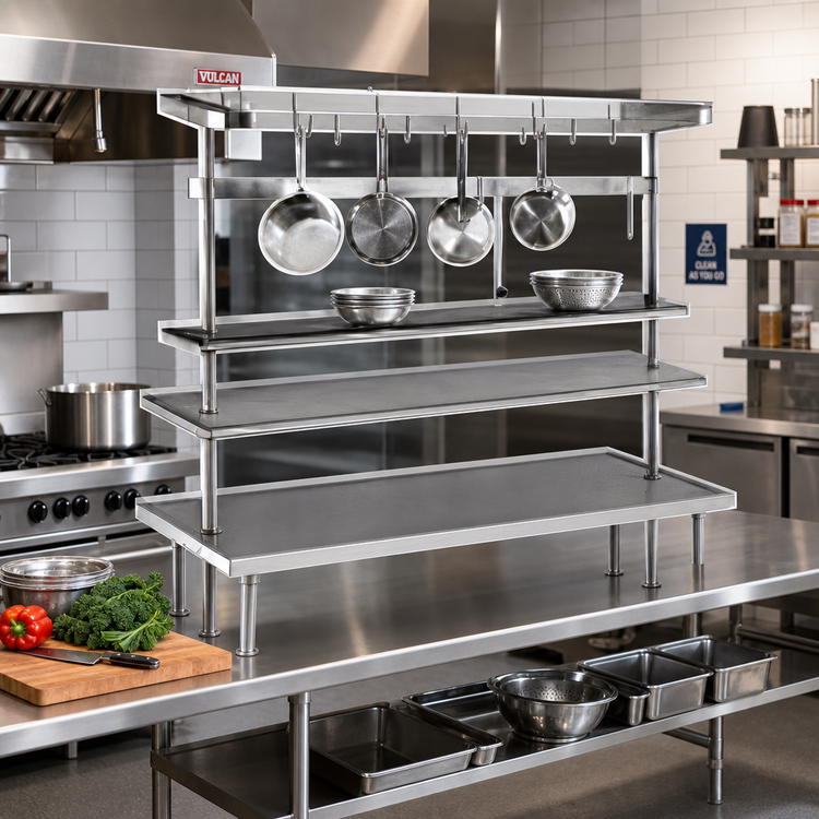 Product image #2 for Advance Tabco 36-Inch Adjustable Table-Mounted Stainless Steel Utensil Rack / Pot Rack with 6 Plated Pot Hooks