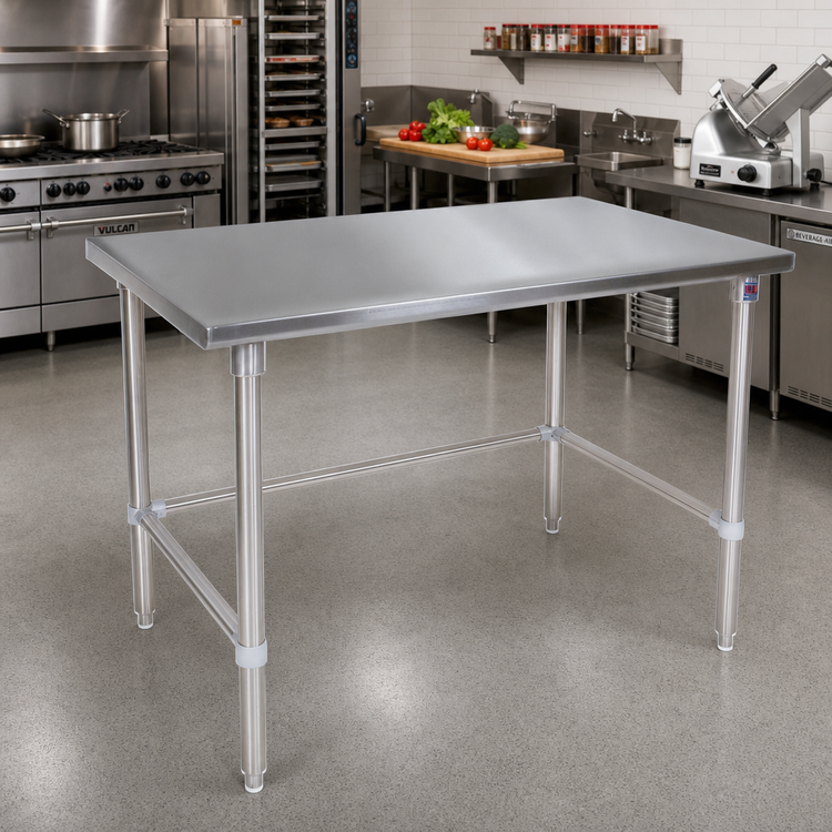 Product image #2 for John Boos 72 x 48 Inch 16 Gauge 300 Series Stainless Steel Top Work Table with Stallion Safety Edge