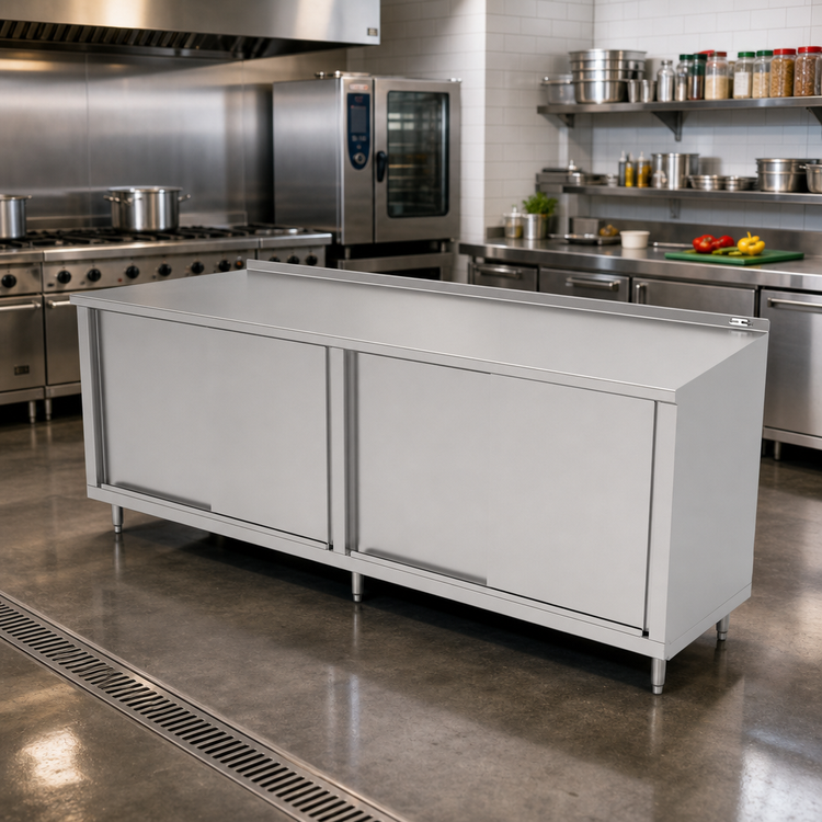 Product image #2 for John Boos 144-Inch x 30-Inch Enclosed Stainless Steel Work Table with Cabinet Base and Sliding Doors