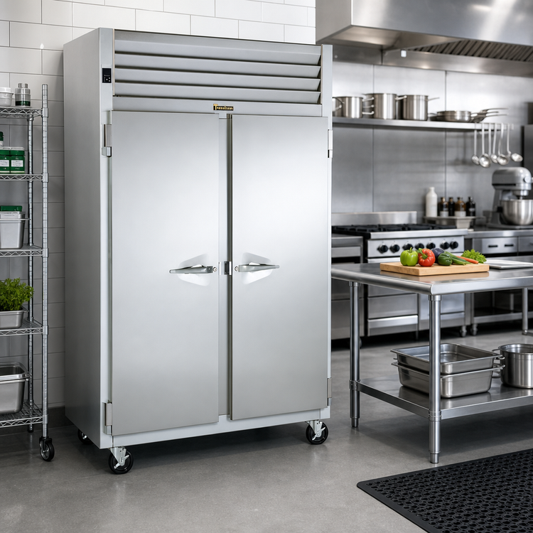 Product image #2 for Traulsen Spec-Line 58-Inch Wide Shallow-Depth Remote Reach-In Freezer, Two-Section, Half-Height Solid Doors
