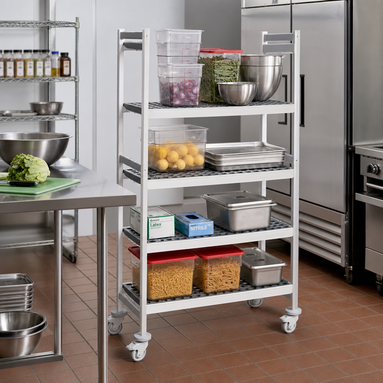 Product image #2 for Fermostock 4-Tier Mobile Polymer Shelving Unit with Removable Inserts, 38"W x 22"D x 71"H