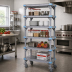 Thumbnail image #2 for Quantum Millenia QPM247262VS-5 Mobile Polymer Shelving Starter Unit, 5 Open Grid Shelves, 72 x 24 x 62 in, Gray