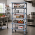 Thumbnail image #2 for Quantum Millenia Mobile Polymer Shelving Starter Unit with 5 Open Grid Shelves, 72 x 24 x 62 Inches, Gray