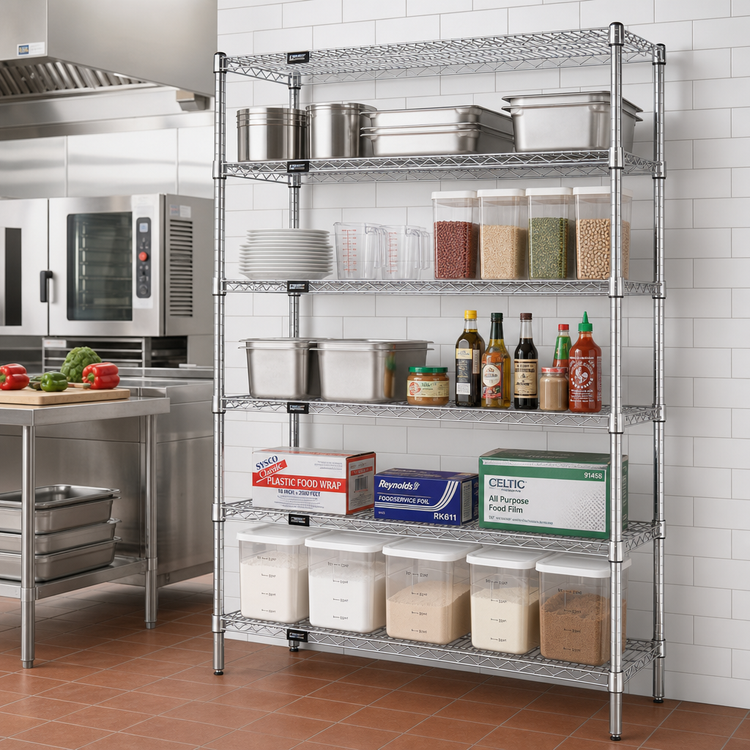 Product image #2 for Quantum 60"W x 24"D x 74"H Stationary Wire Shelving Starter Kit, 304 Stainless Steel, 5 Shelves