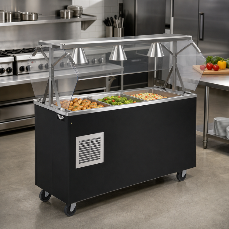 Product image #2 for Vollrath 2-Series Affordable Portable Refrigerated 3-Pan Cold Food Pan Buffet Station with Breath Guard and Storage Base