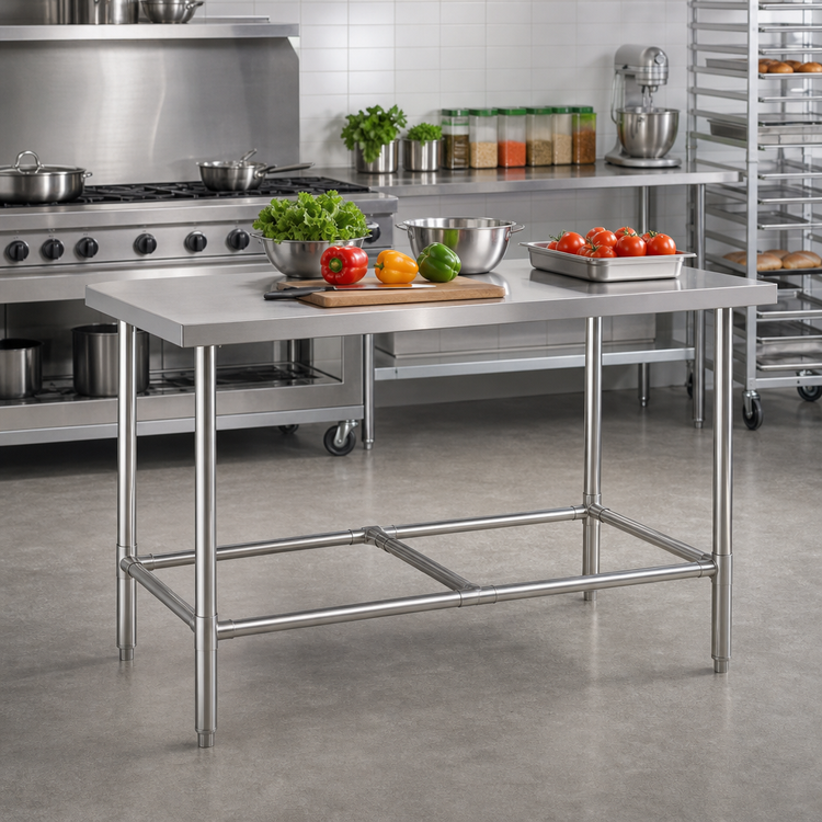 Product image #2 for Heavy-Duty 18-Gauge Stainless Steel Flat Top Work Table with Open H-Frame Base, 60 x 30 x 36 Inches