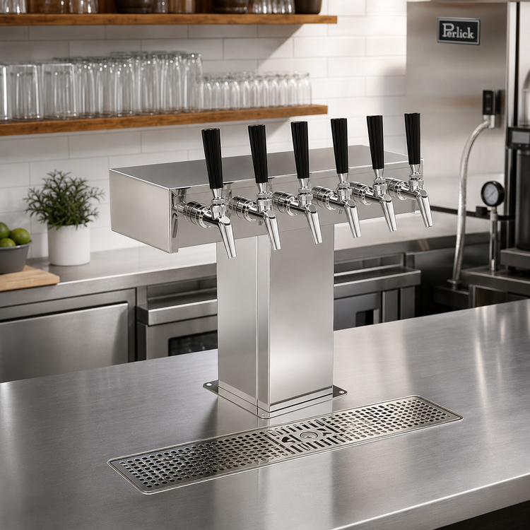 Product image #2 for Perlick 6-Faucet Extra High Countertop Glycol-Cooled Tee Draft Beer Tower, Polished Chrome