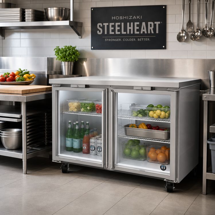 Product image #2 for Hoshizaki Steelheart 48-Inch 2-Section Undercounter Reach-In Refrigerator with Glass Doors