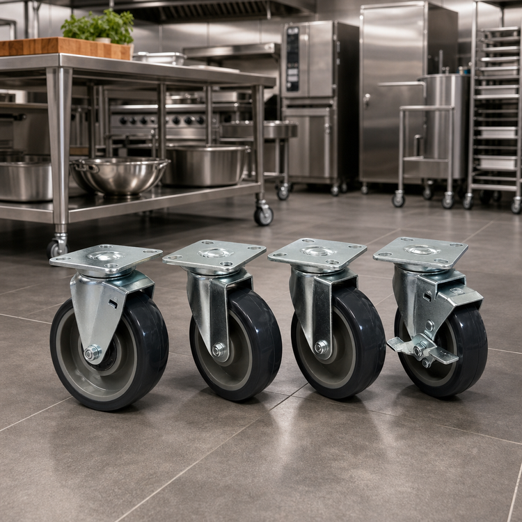 Product image #2 for Sapphire Universal Swivel Square Plate Caster Set, 5-Inch Polyurethane Wheels, 3-1/2 x 3-1/2 Plate, Set of 4 with Locks