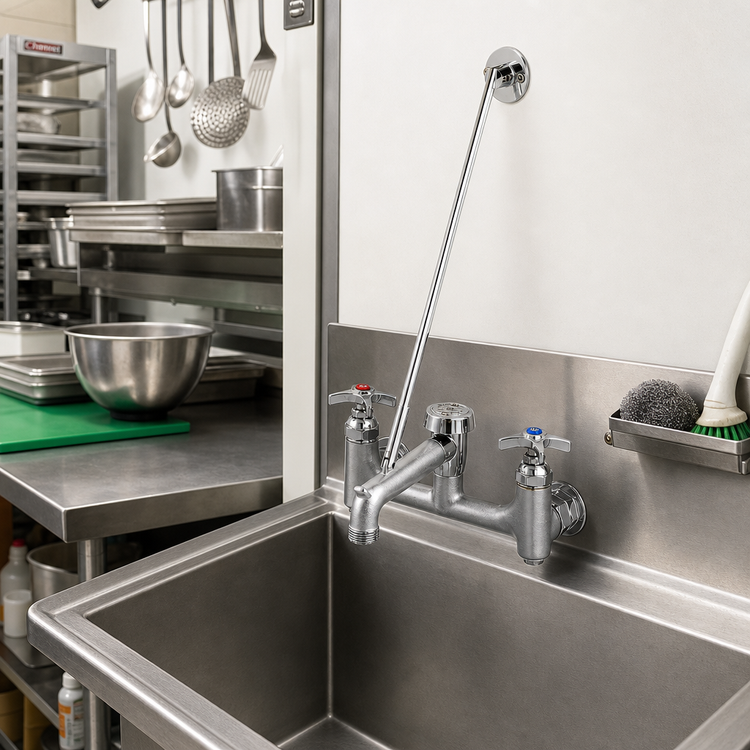 Product image #2 for Chrome-Plated Brass Service Sink Mixing Faucet with 8-Inch Adjustable Centers