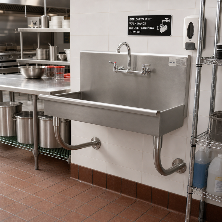 Product image #2 for Advance Tabco ADA Wall-Mounted Stainless Steel Service Sink with Rear Basket Drain, 40" x 19-1/2"