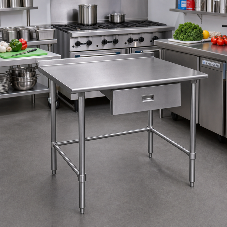 Product image #2 for Eagle Group Budget Series 30-Inch x 30-Inch Stainless Steel Work Table with 1-1/2-Inch Rear Up-Turn