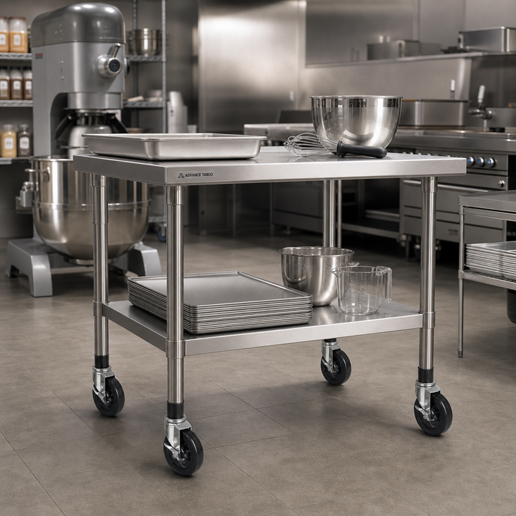 Product image #2 for Advance Tabco 5-Inch Stainless Steel Swivel Stem Caster Set for 24-Inch Tall Tables and Mixer Stands
