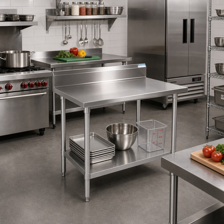Product image #2 for BK Resources 30 Inch x 24 Inch Stainless Steel Work Table with 5 Inch Riser and Adjustable Undershelf