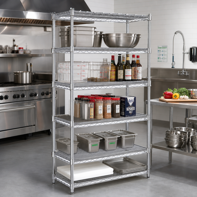 Product image #2 for Heavy-Duty 5-Tier Chrome Wire Shelving Unit, 18 x 42 x 84 Inches, 800 lb. Capacity