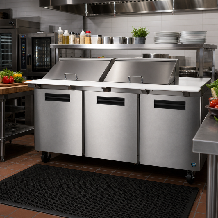 Product image #2 for Hoshizaki Steelheart SR72B-24M Three-Section Mega Top Prep Refrigerator, 72-Inch W, 24-Pan