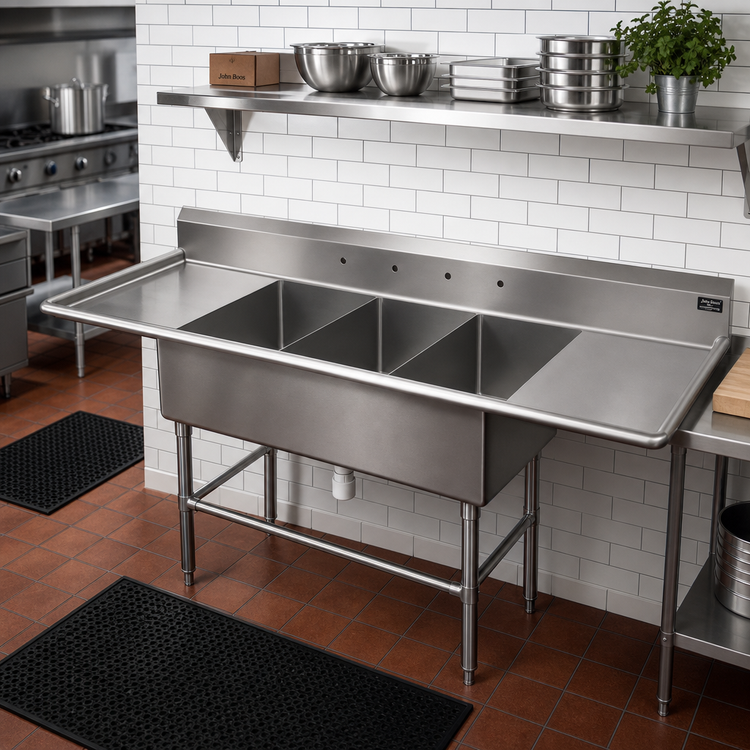 Product image #2 for John Boos Pro-Bowl 3-Compartment Stainless Steel Sink With Left and Right Drainboards, 30 x 24 x 14 Bowls