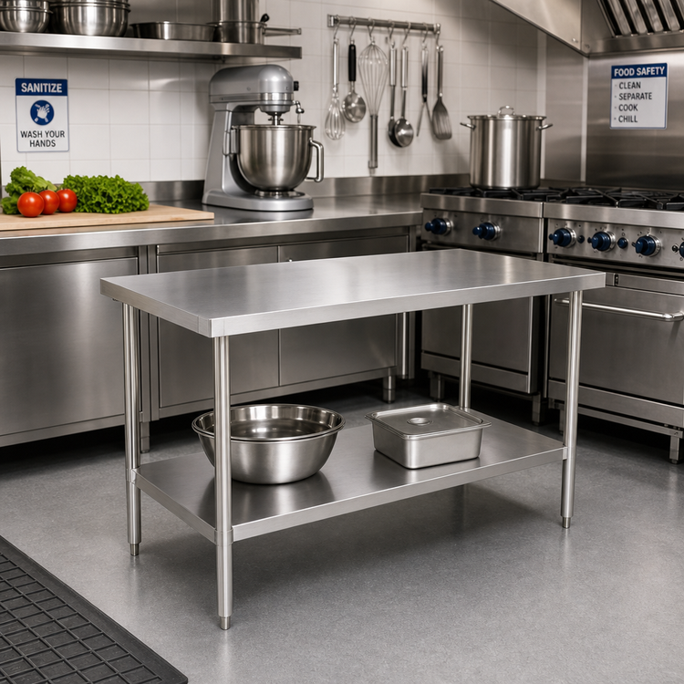 Product image #2 for Klinger's Trading AST1830 30 Inch x 18 Inch Flat Top 18/430 Stainless Steel Work Table with Undershelf
