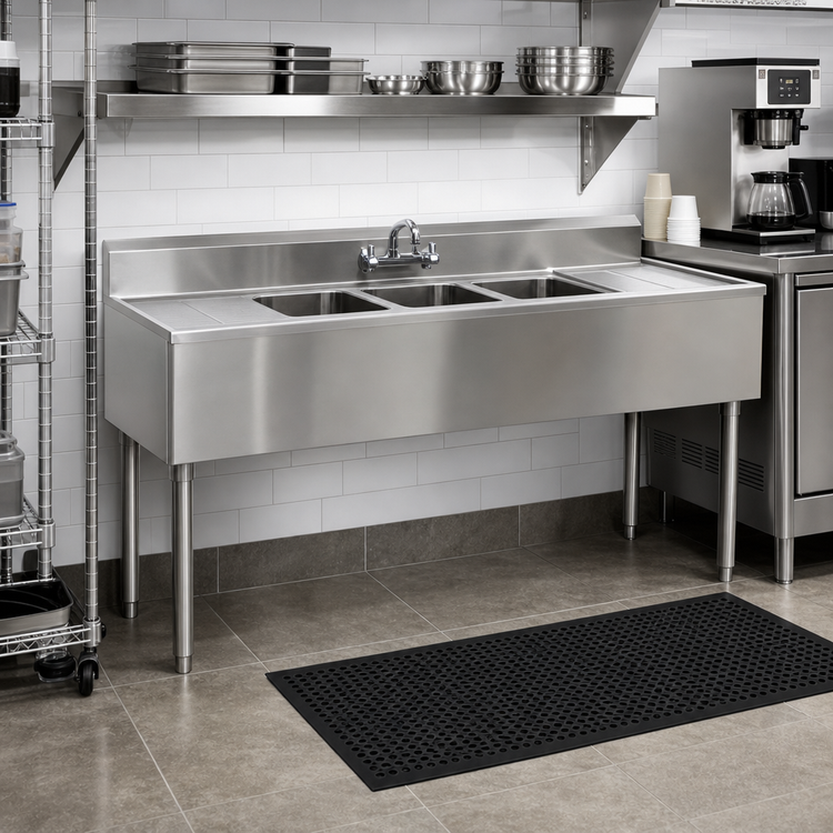 Product image #2 for 1800 Series Three-Compartment Underbar Sink Unit with Left and Right Drainboards, 60 Inch 304 Stainless Steel