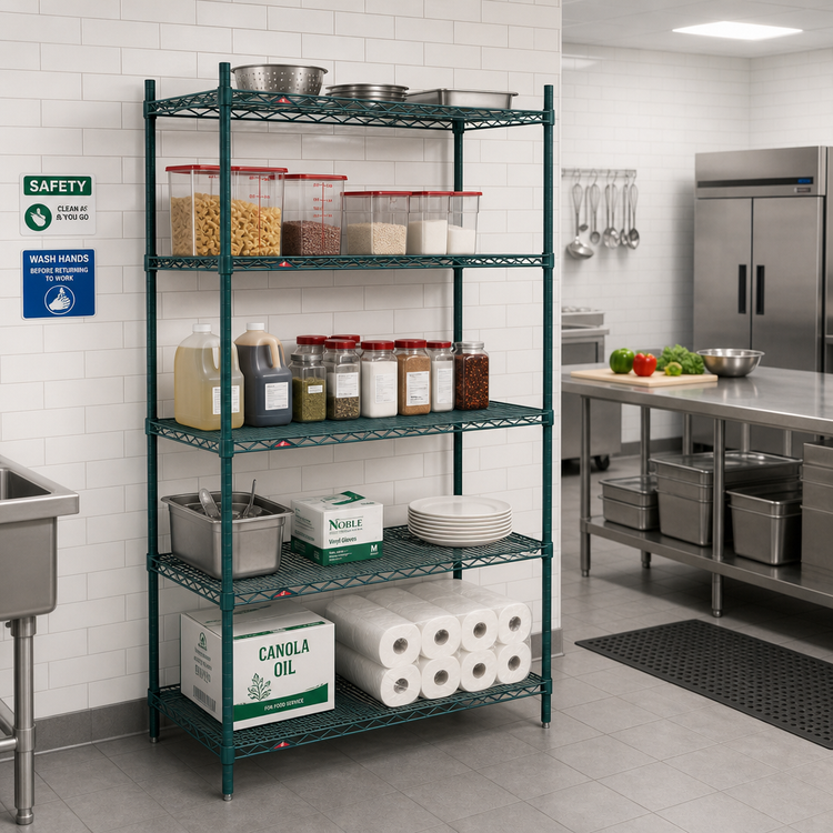 Product image #3 for Metro Super Erecta 36"W x 18"D x 74"H Stationary Starter Wire Shelving Unit, 5 Shelves, Metroseal 3 Green Epoxy Finish with Microban