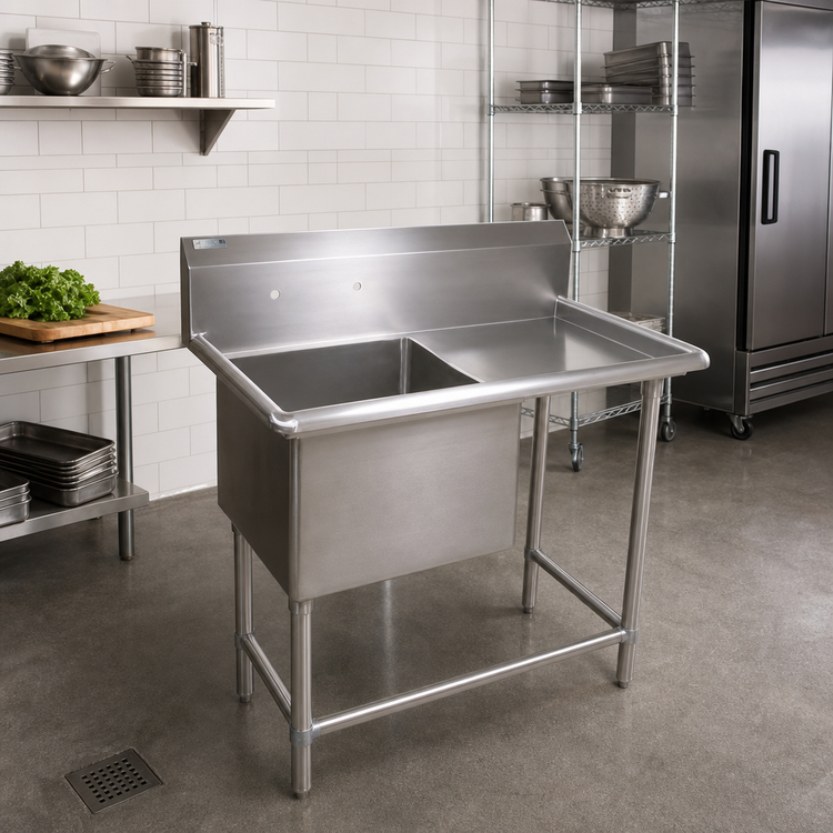 Product image #2 for John Boos Pro-Bowl 1-Compartment Floor Model Stainless Steel Sink with Right Drainboard