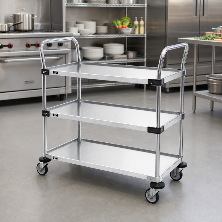 Product image #2 for Metro Super Erecta MW404 Standard-Duty Open Design Chrome-Plated Steel 3-Shelf Utility Bus Cart